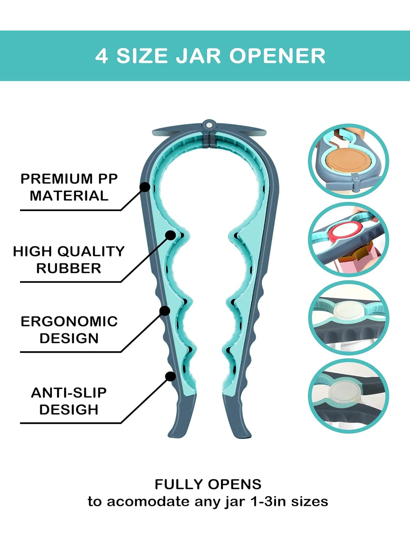 5 in 1 Bottle Opener Lid Opener for Arthritic Hands with Non Slip Rubber Jar Opener Gripper Pad, Jar Opener for Weak Hands