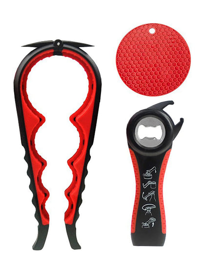 5 in 1 Bottle Opener Lid Opener for Arthritic Hands with Non Slip Rubber Jar Opener Gripper Pad, Jar Opener for Weak Hands