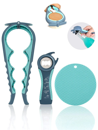 5 in 1 Bottle Opener Lid Opener for Arthritic Hands with Non Slip Rubber Jar Opener Gripper Pad, Jar Opener for Weak Hands