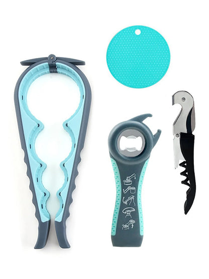 5 in 1 Bottle Opener Lid Opener for Arthritic Hands with Non Slip Rubber Jar Opener Gripper Pad, Jar Opener for Weak Hands